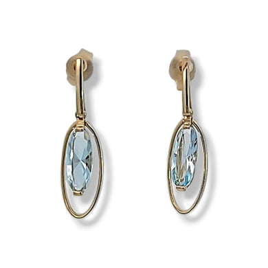 10K Yellow Gold Oval Earrings with Blue Topaz