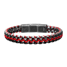 Load image into Gallery viewer, Allegiance Stainless Steel Bracelets with Red Wax Cord binding 2 Antique Brushed Bold Box Links