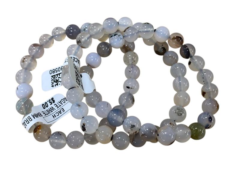 White Agate 8mm Bead Bracelet