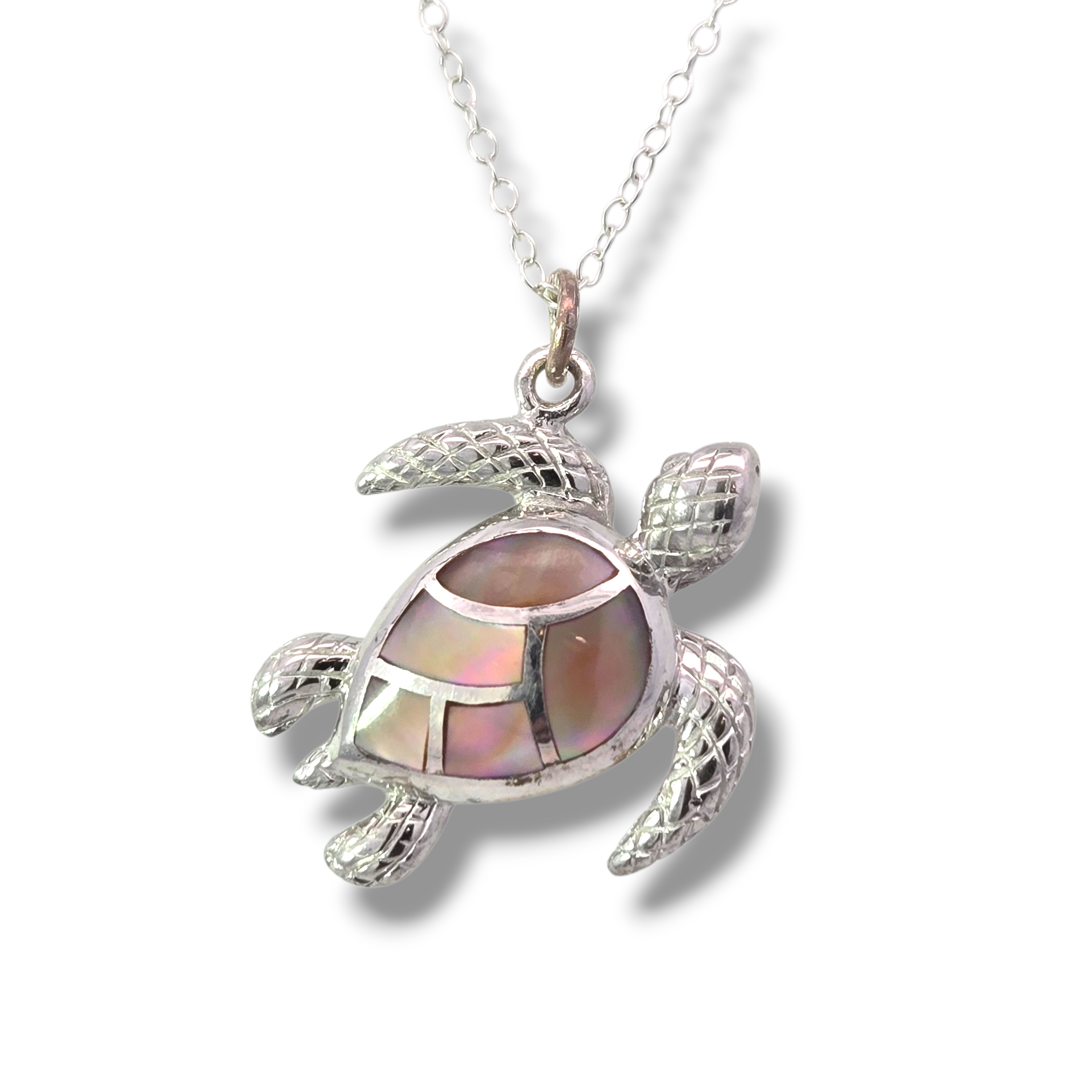 Sterling Silver Mother of Pearl Turtle Necklace
