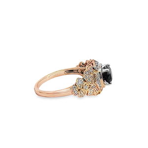 Diamond 14k Rose Gold Petals Ring with Black Diamond Center