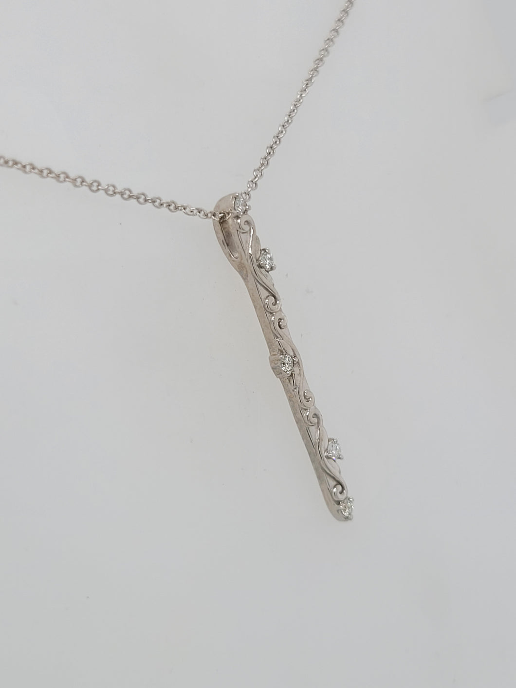 Sterling Silver Swirl Detail Vertical Bar Necklace