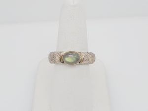 Sterling Silver and 14k Gold Bezel Labradorite Ring