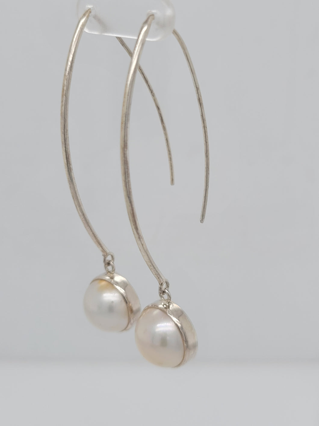 Sterling Silver and Pearl Long Dangle Earring