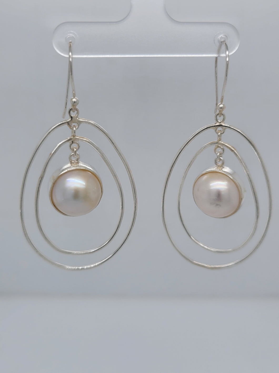 Sterling Silver and Pearl Double Hoop Dangle Earring
