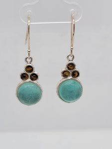 Sterling Silver Roman Glass and Tigereye Earrings