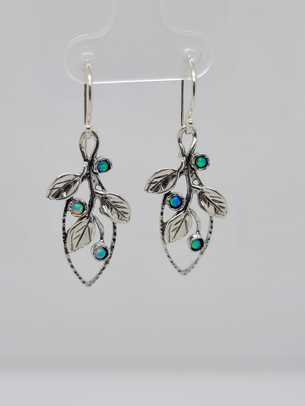 Sterling Silver Created Opal Leaf Earrings
