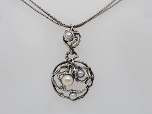Circle Sterling Silver Pearl and CZ Necklace