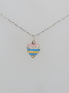 Sterling Silver and Enamel Striped Heart Necklace