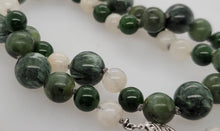 Load image into Gallery viewer, 14KW 24&quot; Moonstone, Seraphinite, Nephrite, and Emerald Bead Necklace