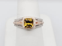 Load image into Gallery viewer, Estate 14KTT Radiant Citrine and Diamond Ring