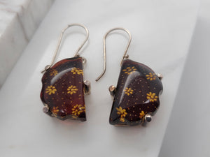 Amber Carved Flower Earrings