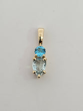 Load image into Gallery viewer, Custom 14K yellow gold pear aquamarine and swiss blue topaz accent necklace