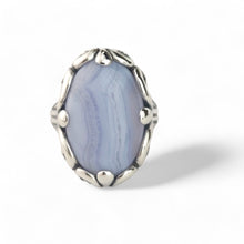 Load image into Gallery viewer, Estate Sterling Silver and Oval Blue Lace Agate Ring