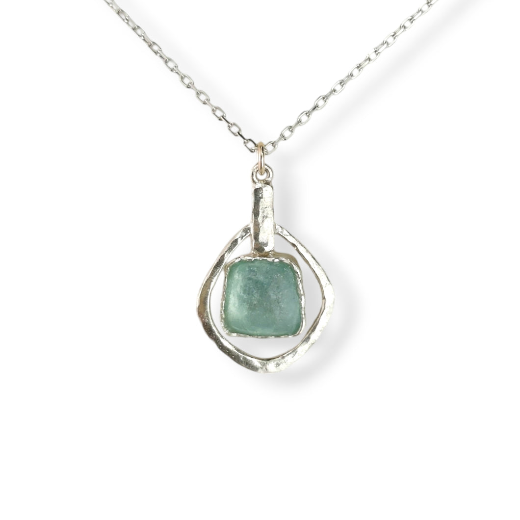 Sterling and Roman Glass Square Necklace