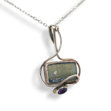 Load image into Gallery viewer, Sterling and Square Roman Glass with Amethyst Necklace
