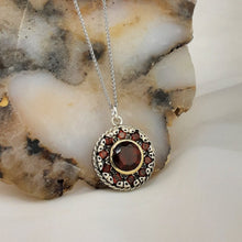 Load image into Gallery viewer, Sterling and Gold Garnet Circle Necklace