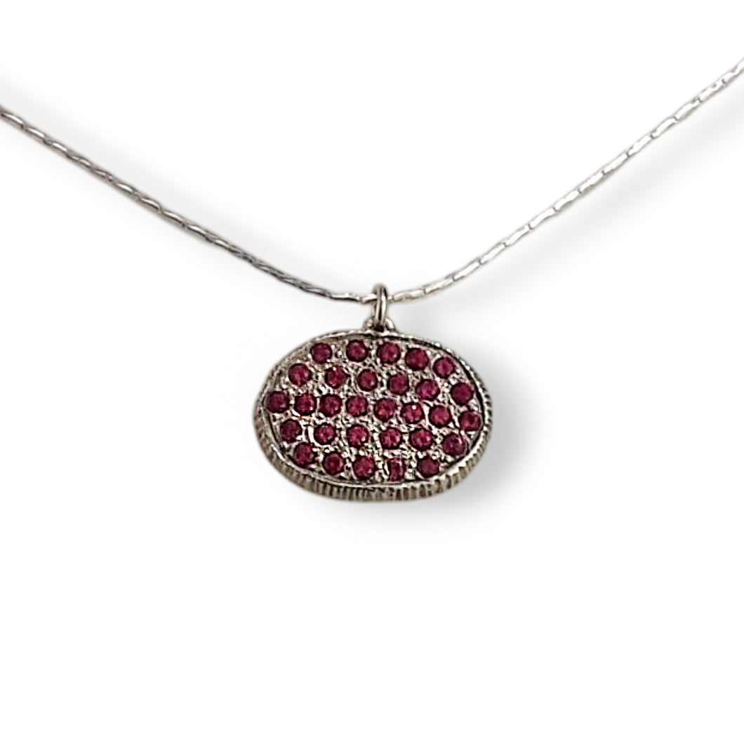 Sterling 30 Rubies Oval Necklace