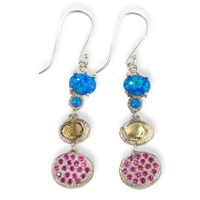 Sterling Created Opal and Rubyl Earrings