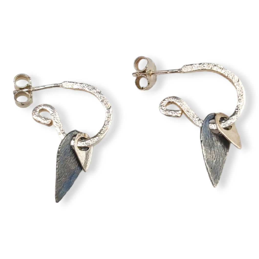 Sterling/GP Oxidized Dangle Hoop Earrings