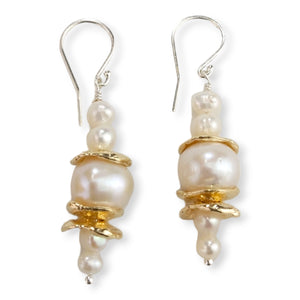 Sterling/GP Five Pearl Earrings