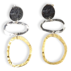 Sterling/GP Oxidized Circle Earrings