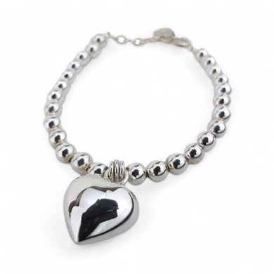 Estate Sterling Beaded Heart with Bell Bracelet