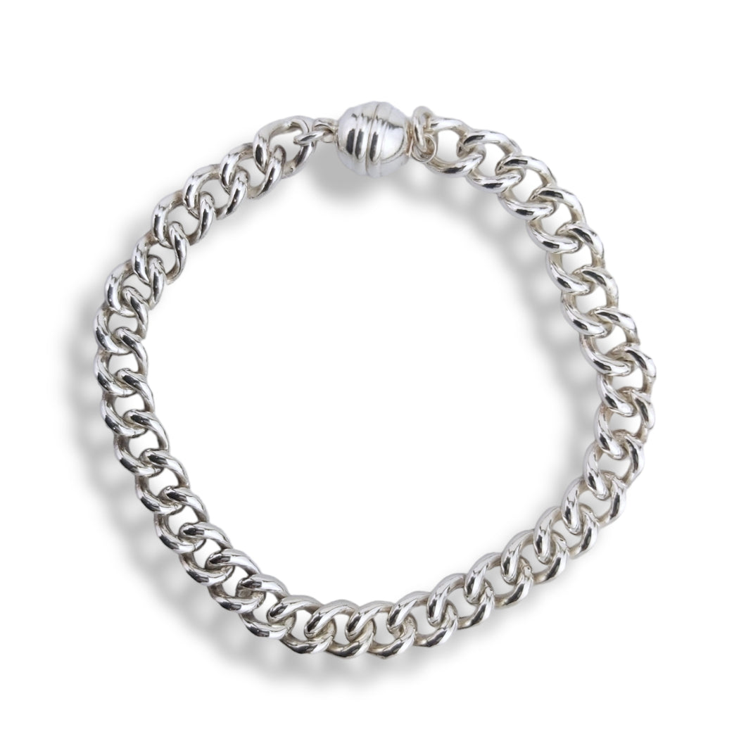 Estate Sterling Curb Chain Bracelet, Magnt Clasp