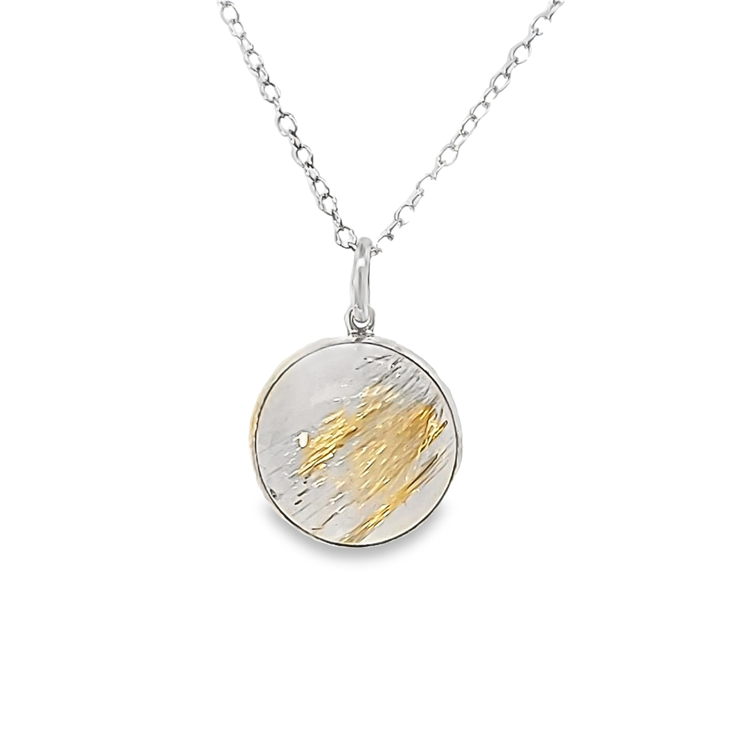 Gold Rutilated Quartz and  Sterling Silver Round Pendant