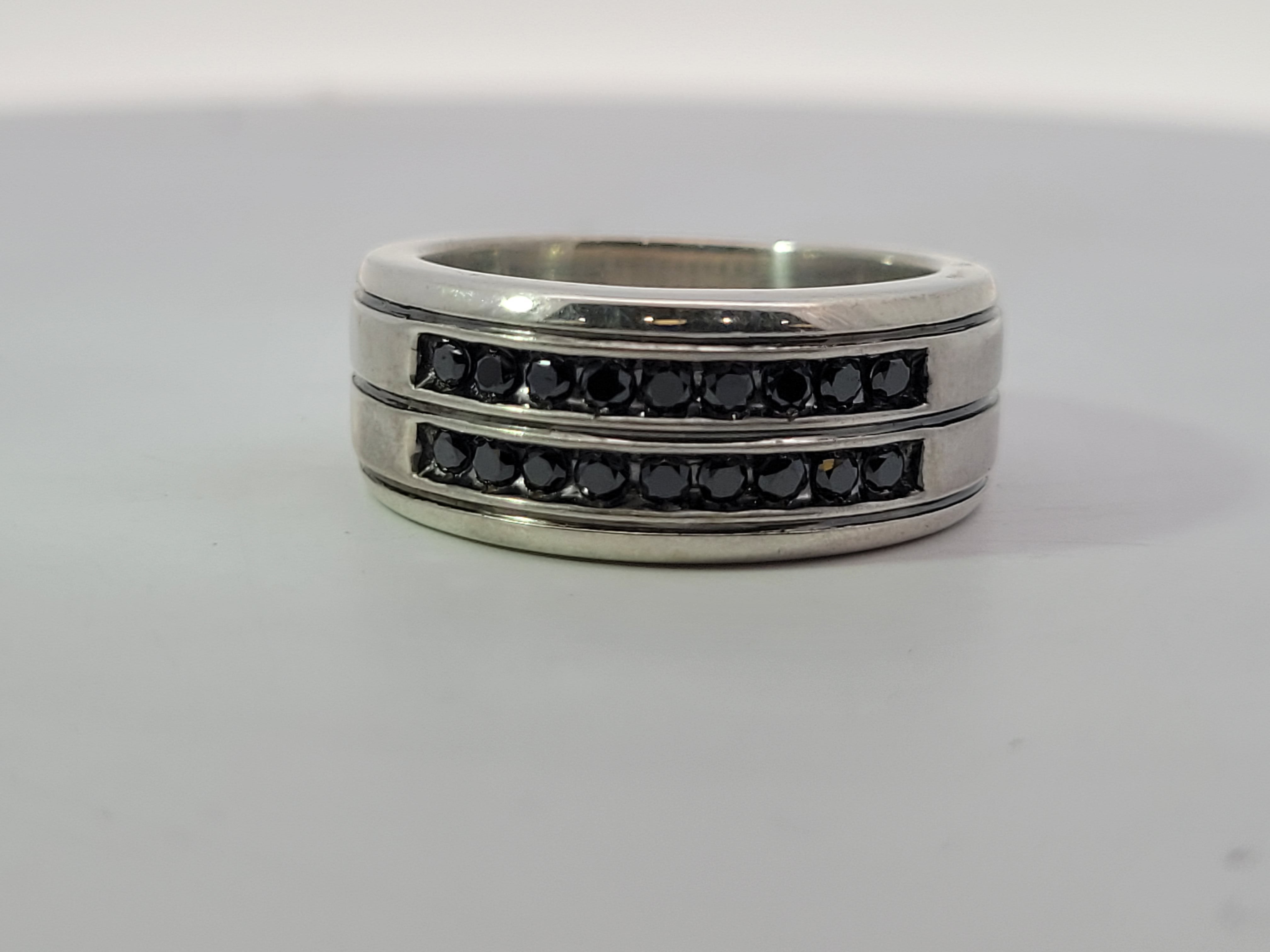 Sterling Silver Black Diamond Wedding Band