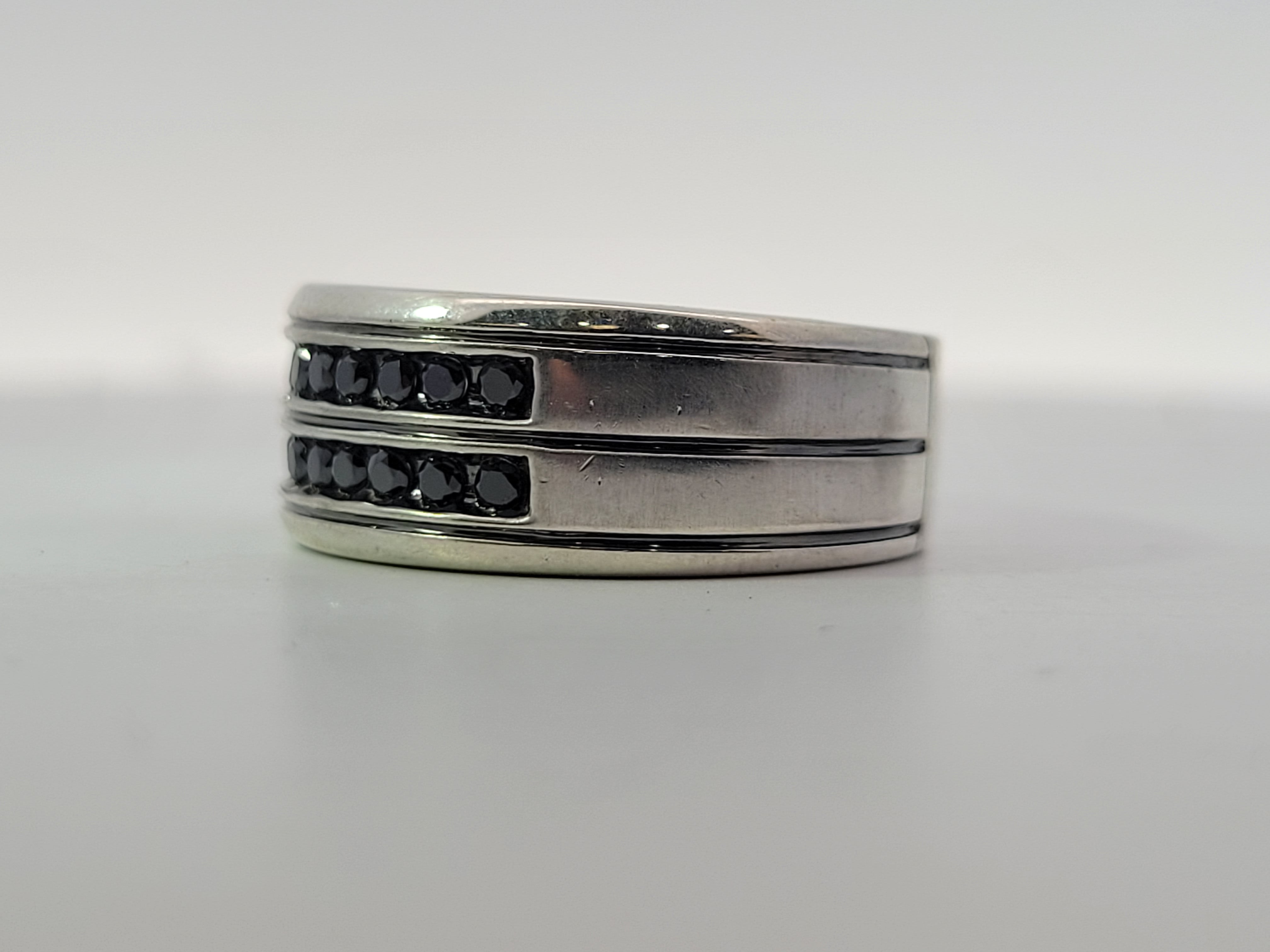 Sterling Silver Black Diamond Wedding Band