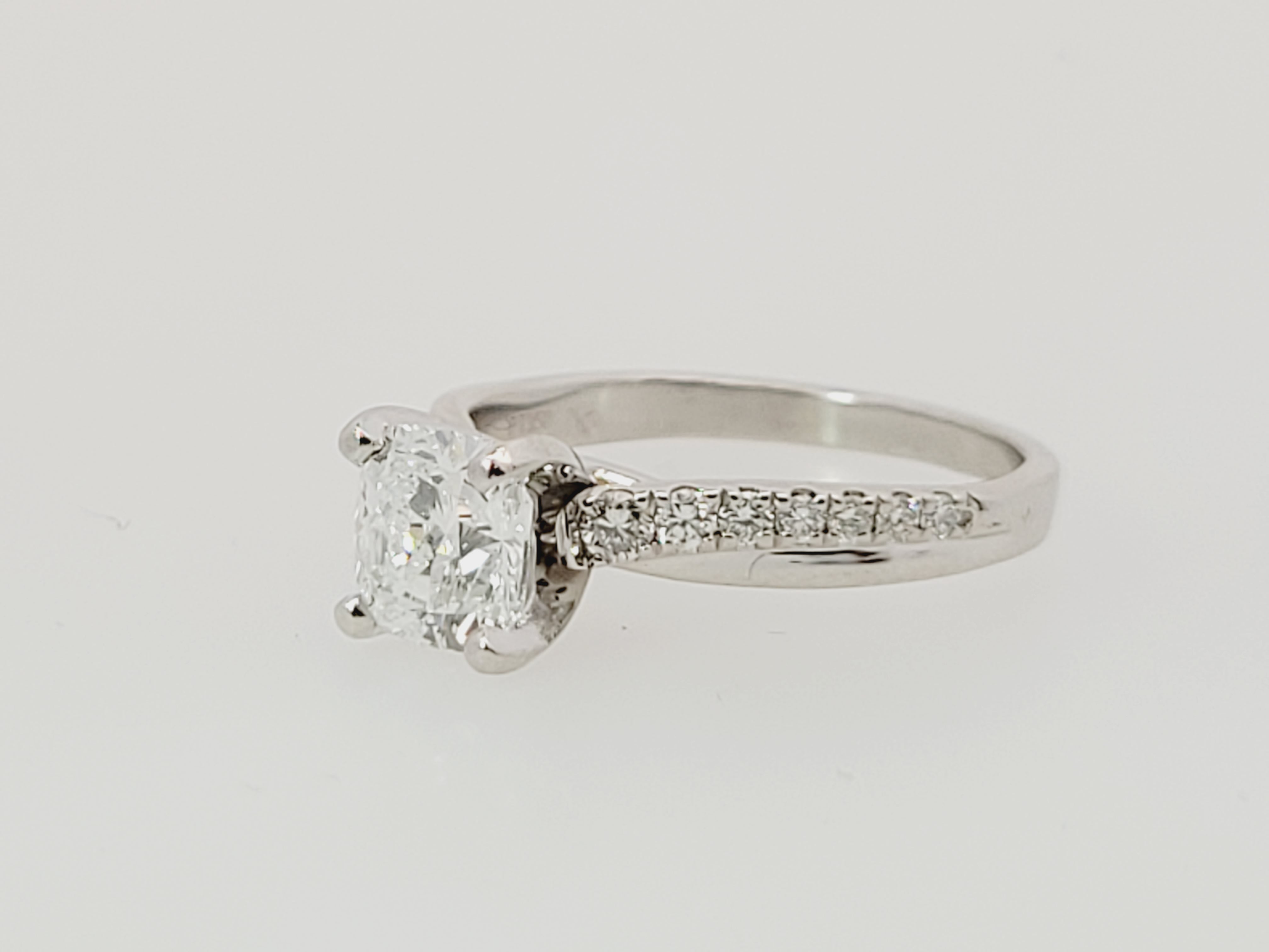 Estate Lab Grown 1.55CT Cushion Cut Platinum Engagement Ring