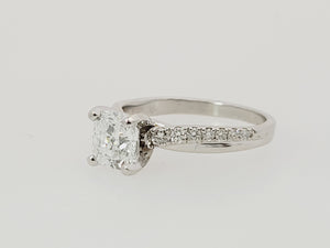 Estate Lab Grown 1.55CT Cushion Cut Platinum Engagement Ring