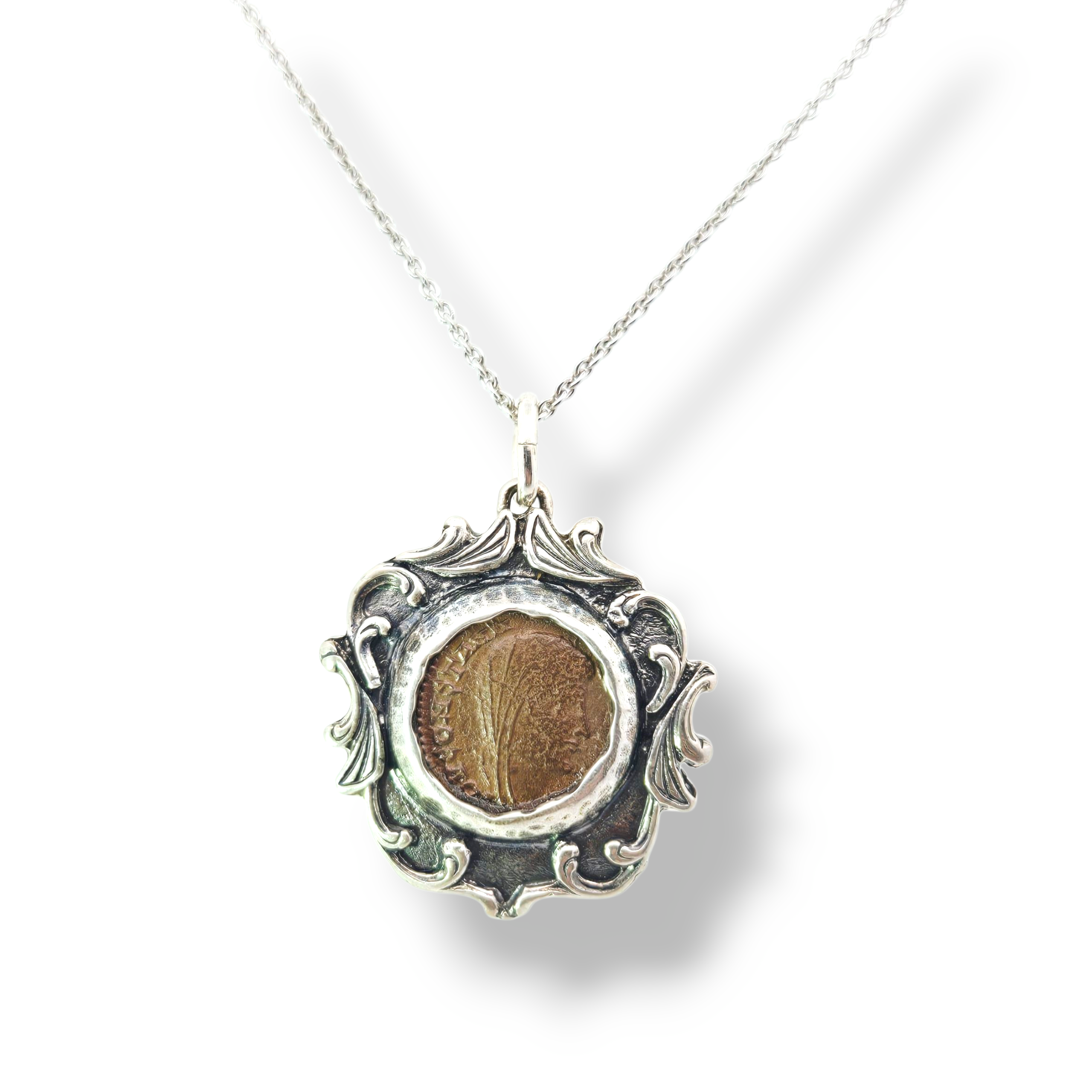 Sterling Silver Ancient Roman Coin Filigree Bezel Necklace 2