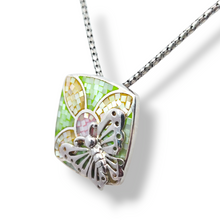 Load image into Gallery viewer, Sterling Silver Flower Mosaic with Silver Butterfly Overlay Necklace