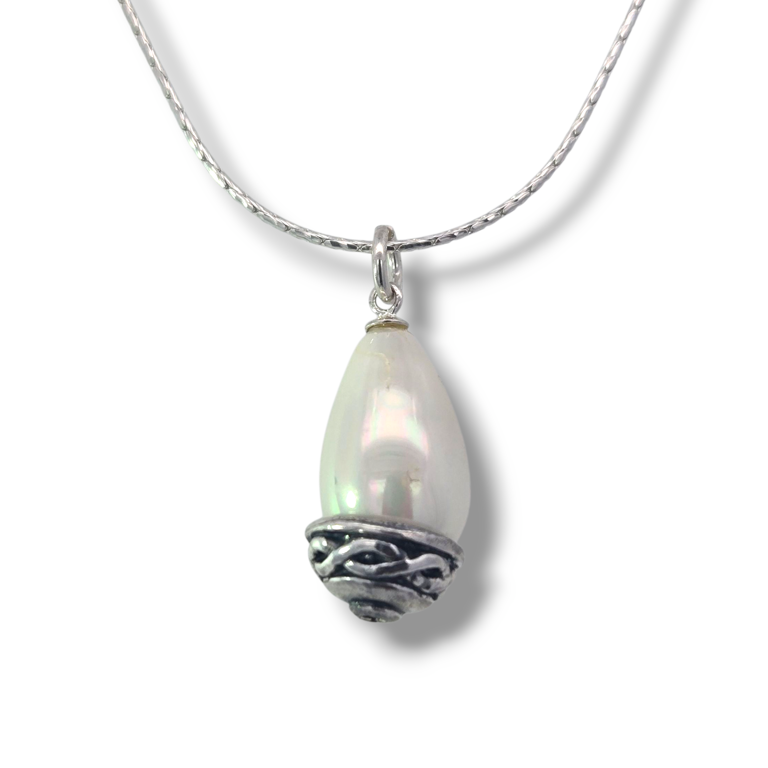 Sterling Silver Iridescent Drop Pearl Necklace with Infinity Knot Necklace