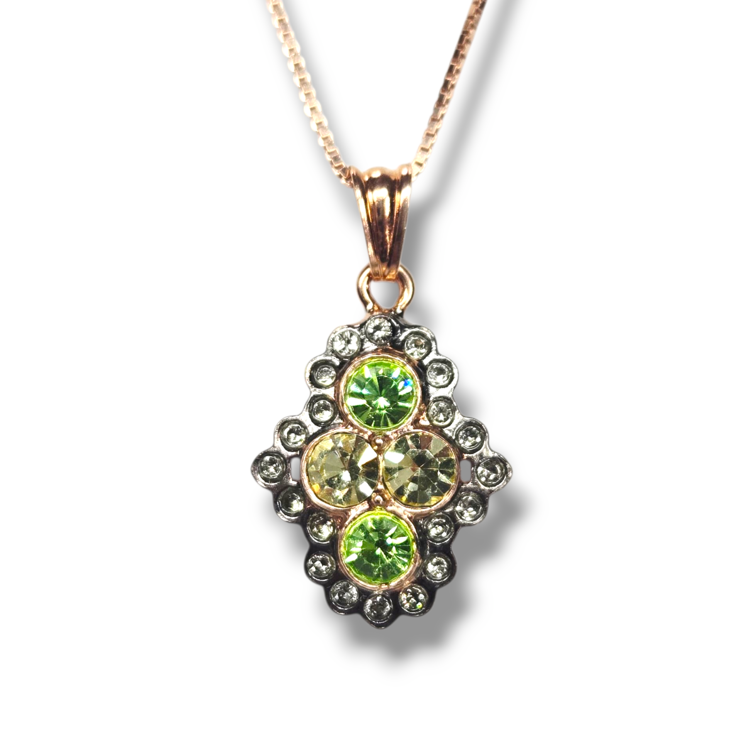 Rose Gold Plate over Sterling Victorian-Style Quad CZ Necklace