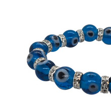 Load image into Gallery viewer, Evil Eye Aqua Blue Glass Bead Bracelet