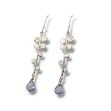 Load image into Gallery viewer, Dotted Sterling Silver and Iolite Drop Earrings