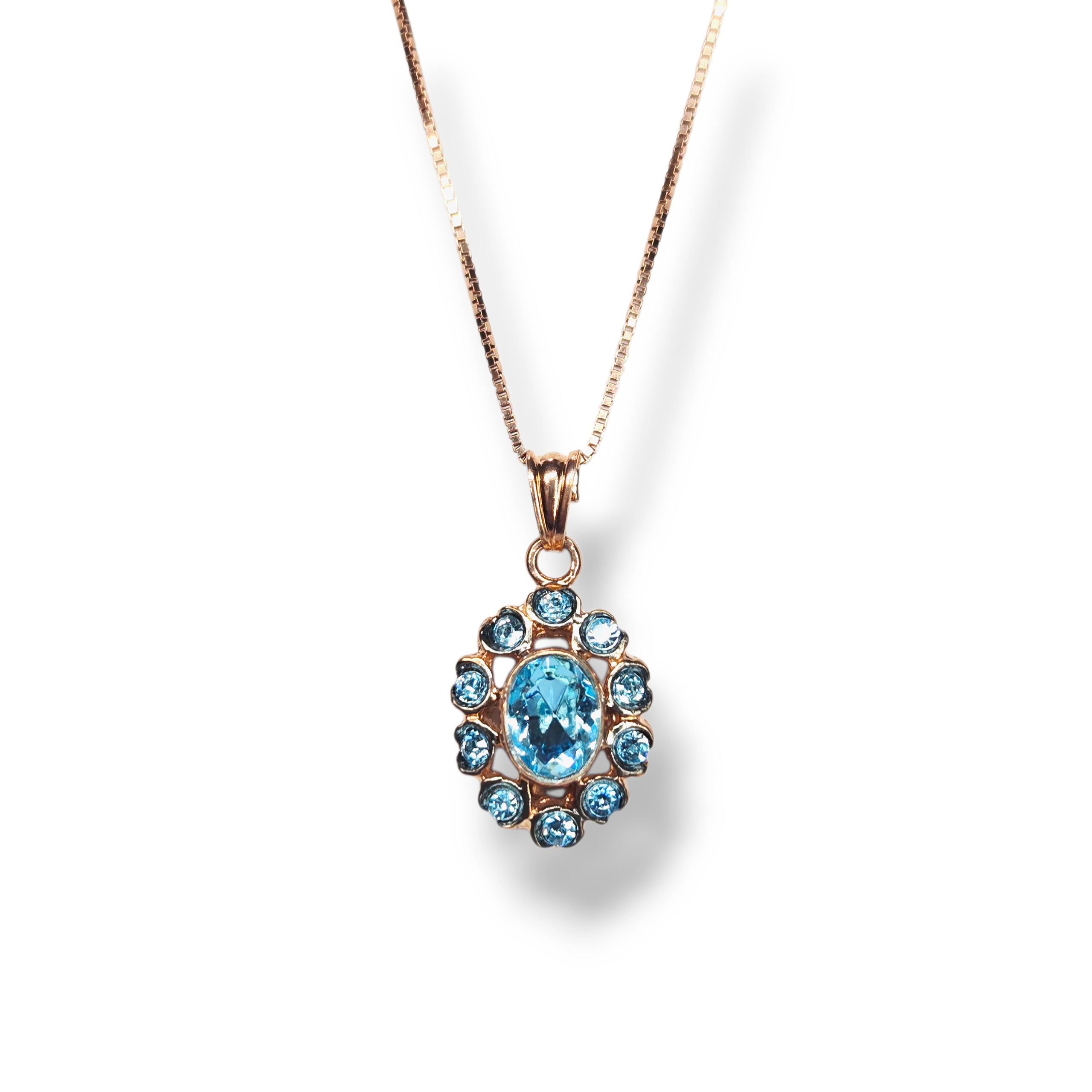 Rose Gold Plate over Sterling Oval Victorian-Style Blue Topaz Necklace