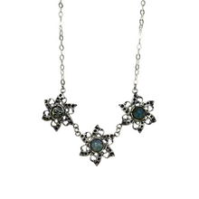 Load image into Gallery viewer, Sterling Triple Flower Necklace with Ancient Roman Glass