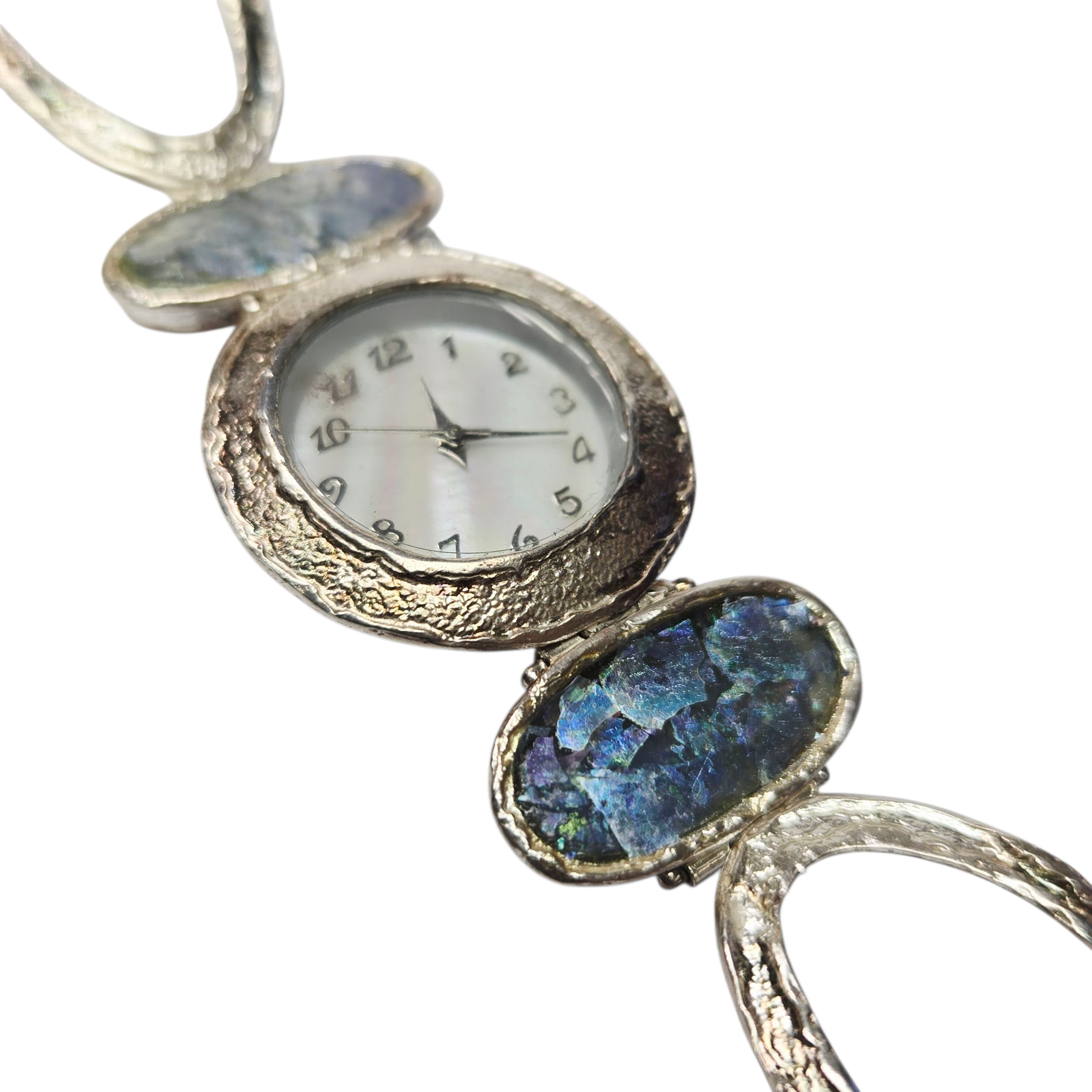 Sterling Silver Bracelet Watch with Ancient Roman Glass