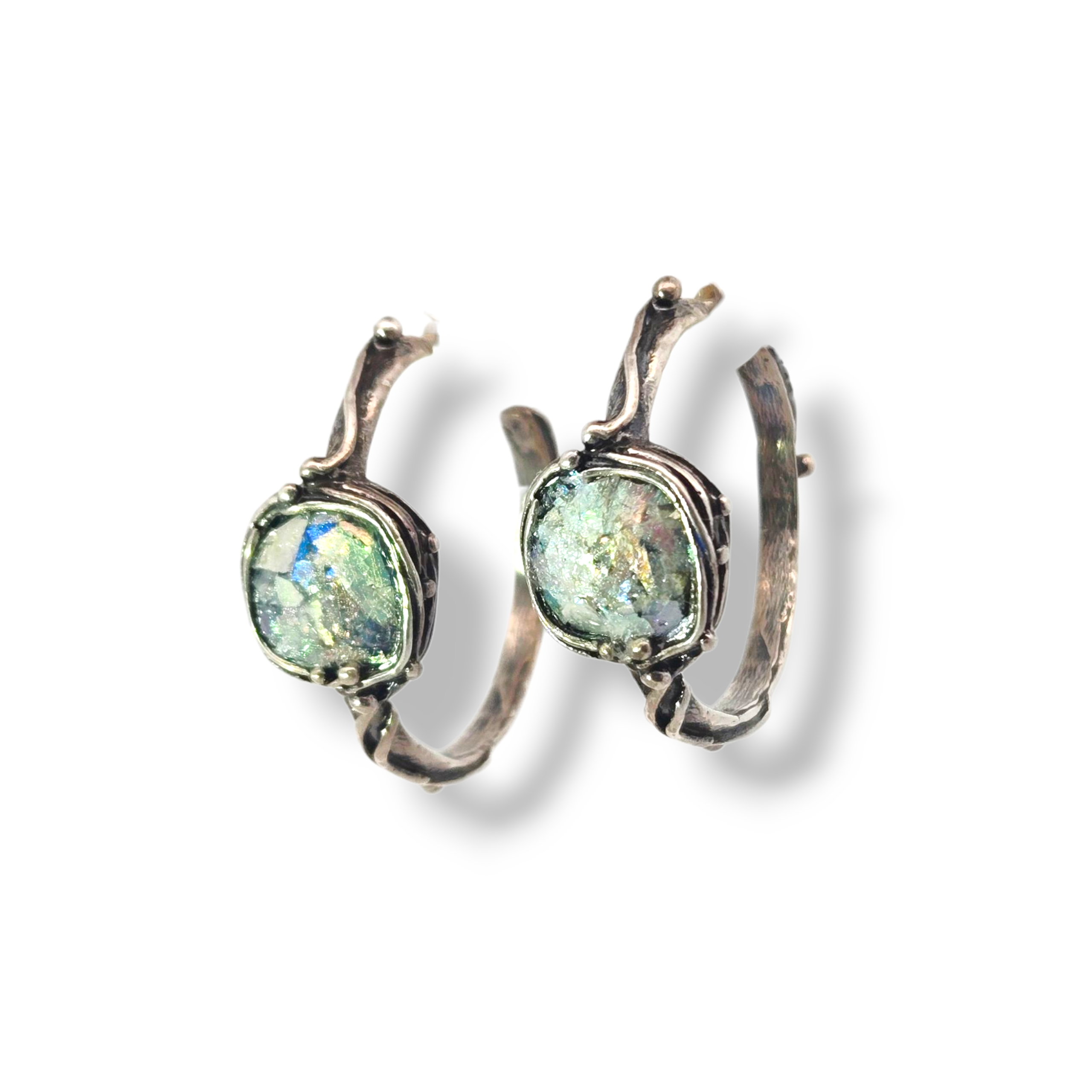 Sterling Freeform Ancient Roman Glass Hoops