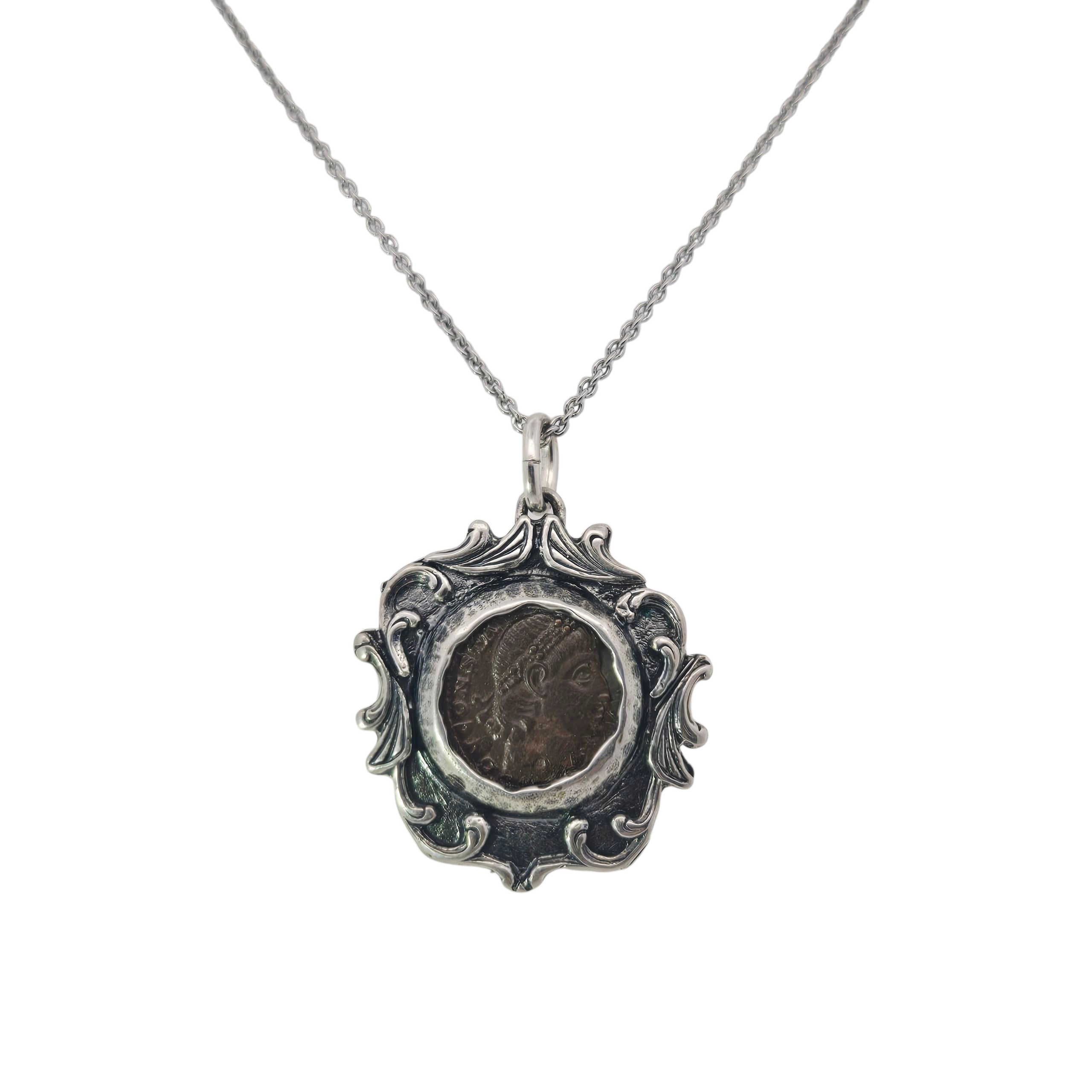 Sterling Silver Ancient Roman Coin Filigree Bezel Necklace