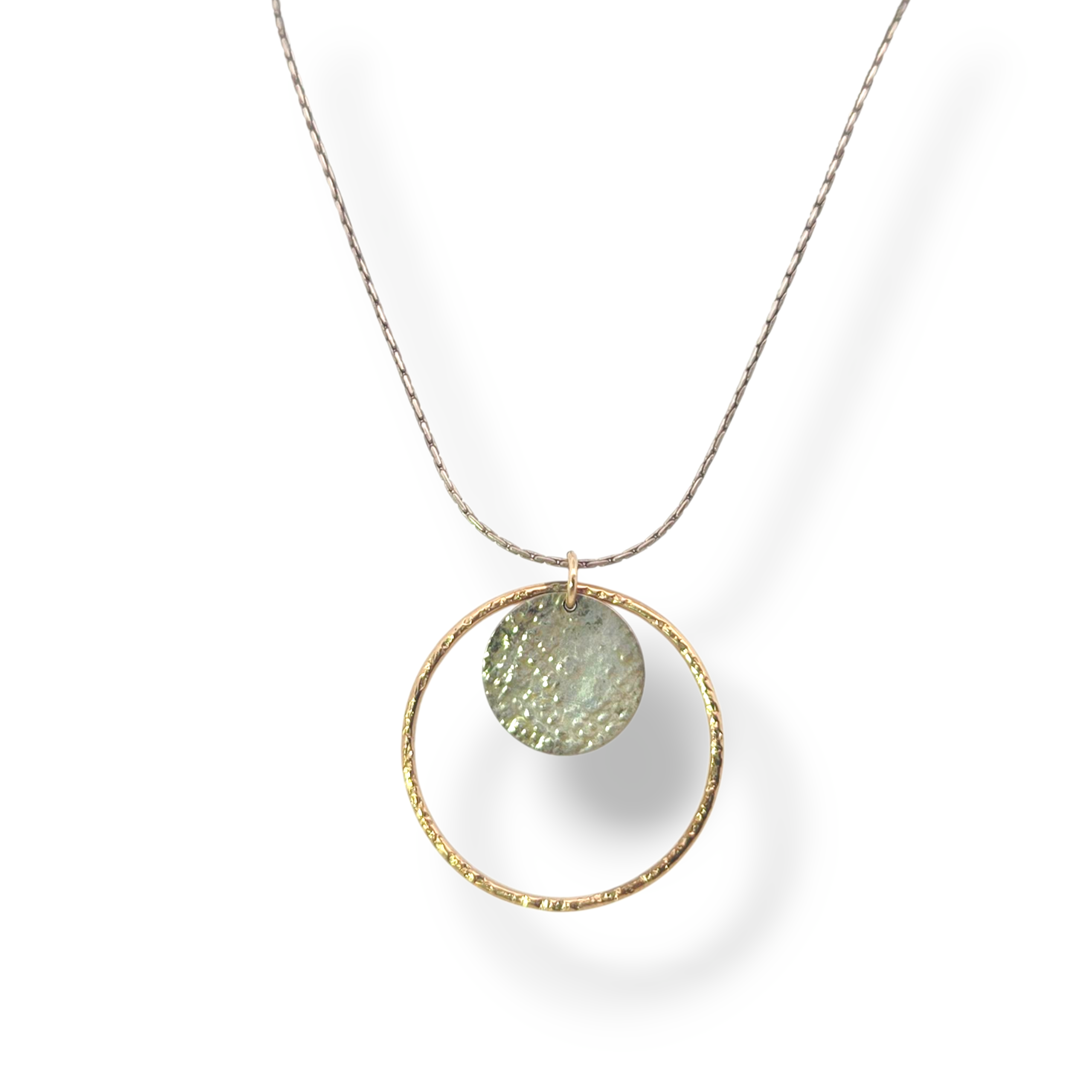 Tri-Tone Sterling Silver Concentric Circle Necklace