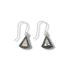 Load image into Gallery viewer, Sterling and 14k Gold Triangle Earrings with Sapphires