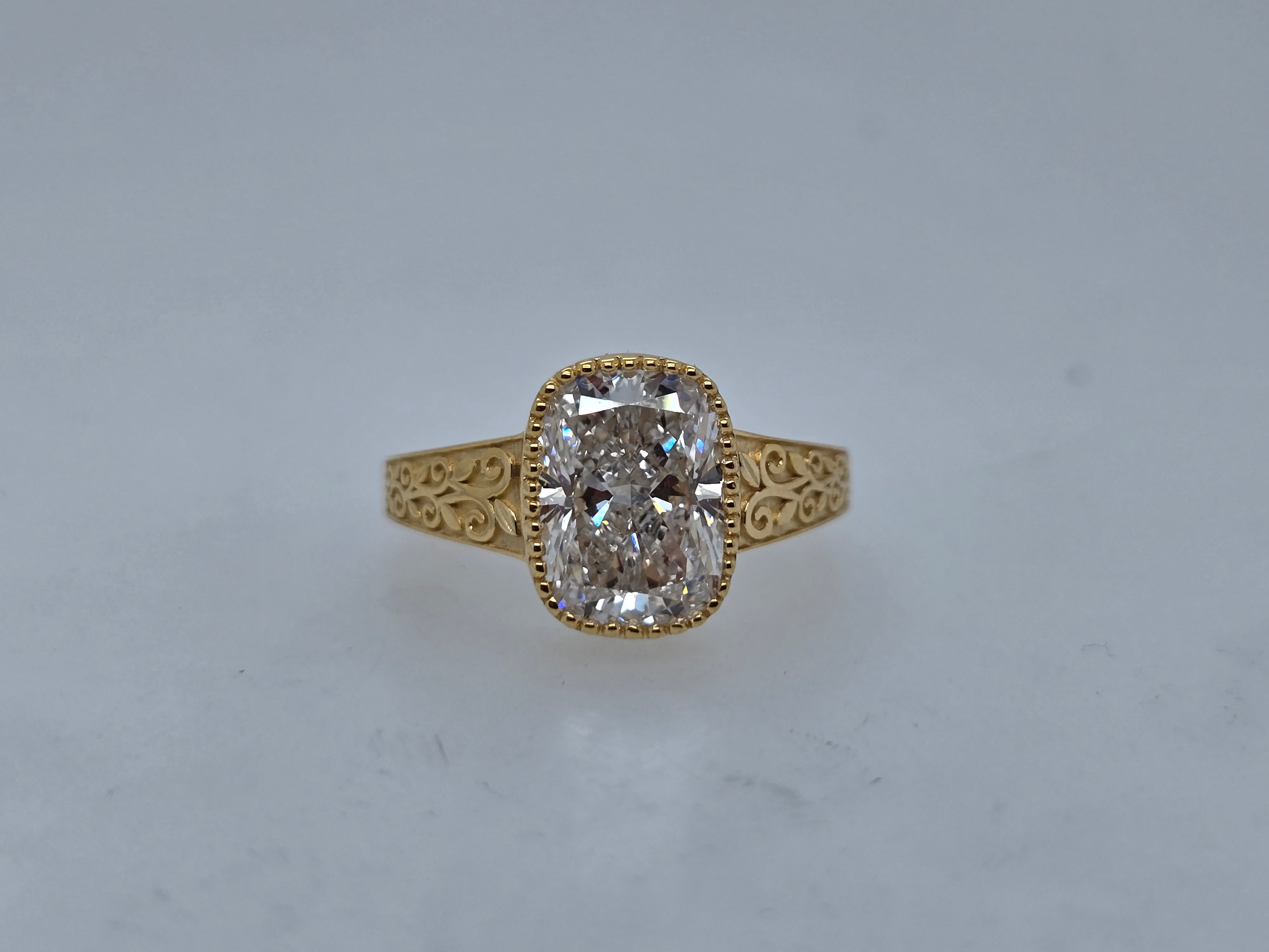 3.07 CT Lab Grown Cushion Vine Ring 14ky