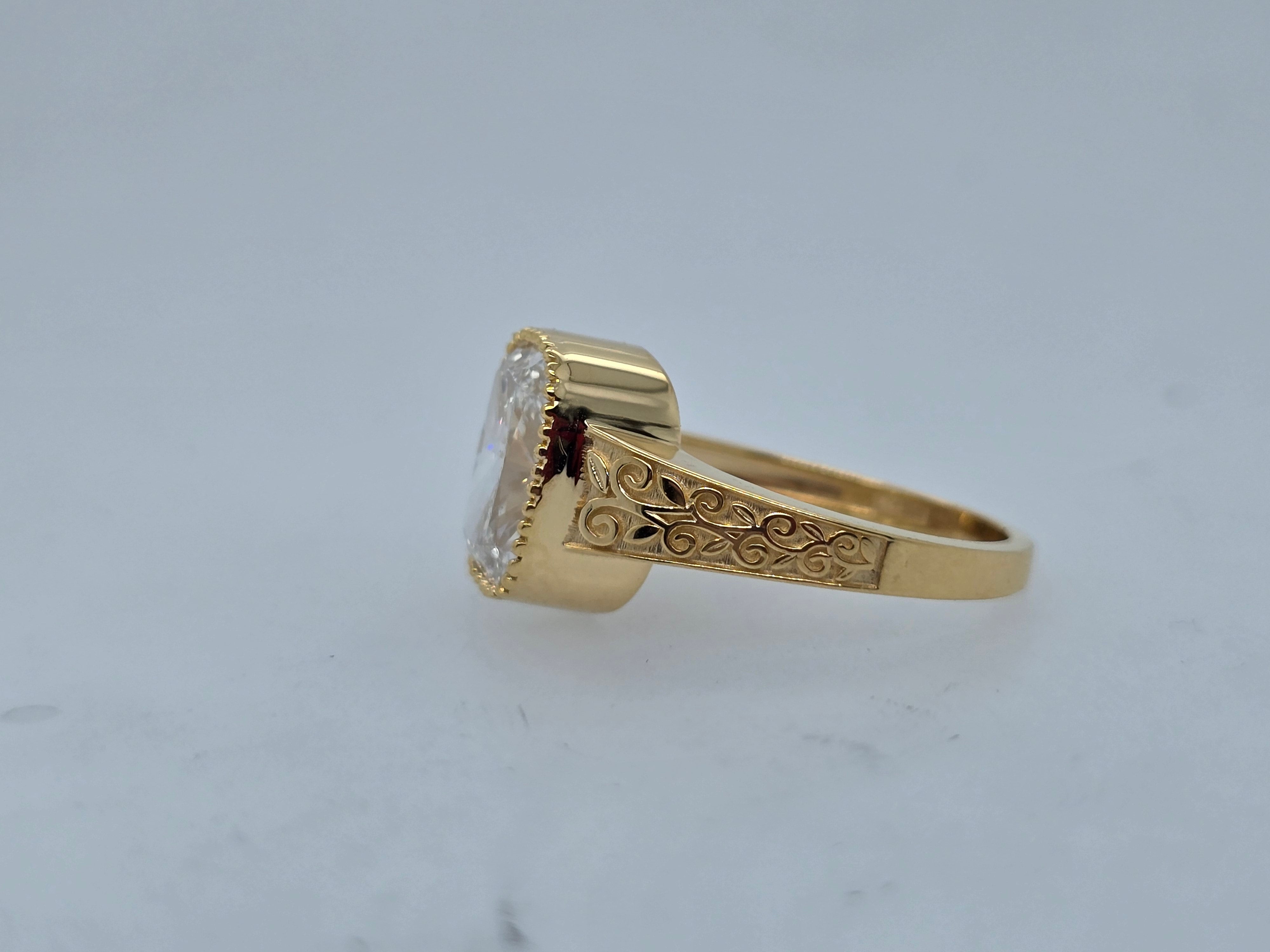 3.07 CT Lab Grown Cushion Vine Ring 14ky