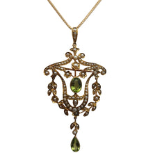 Load image into Gallery viewer, Estate 18KY Peridot and Pearl Pendant/Pin