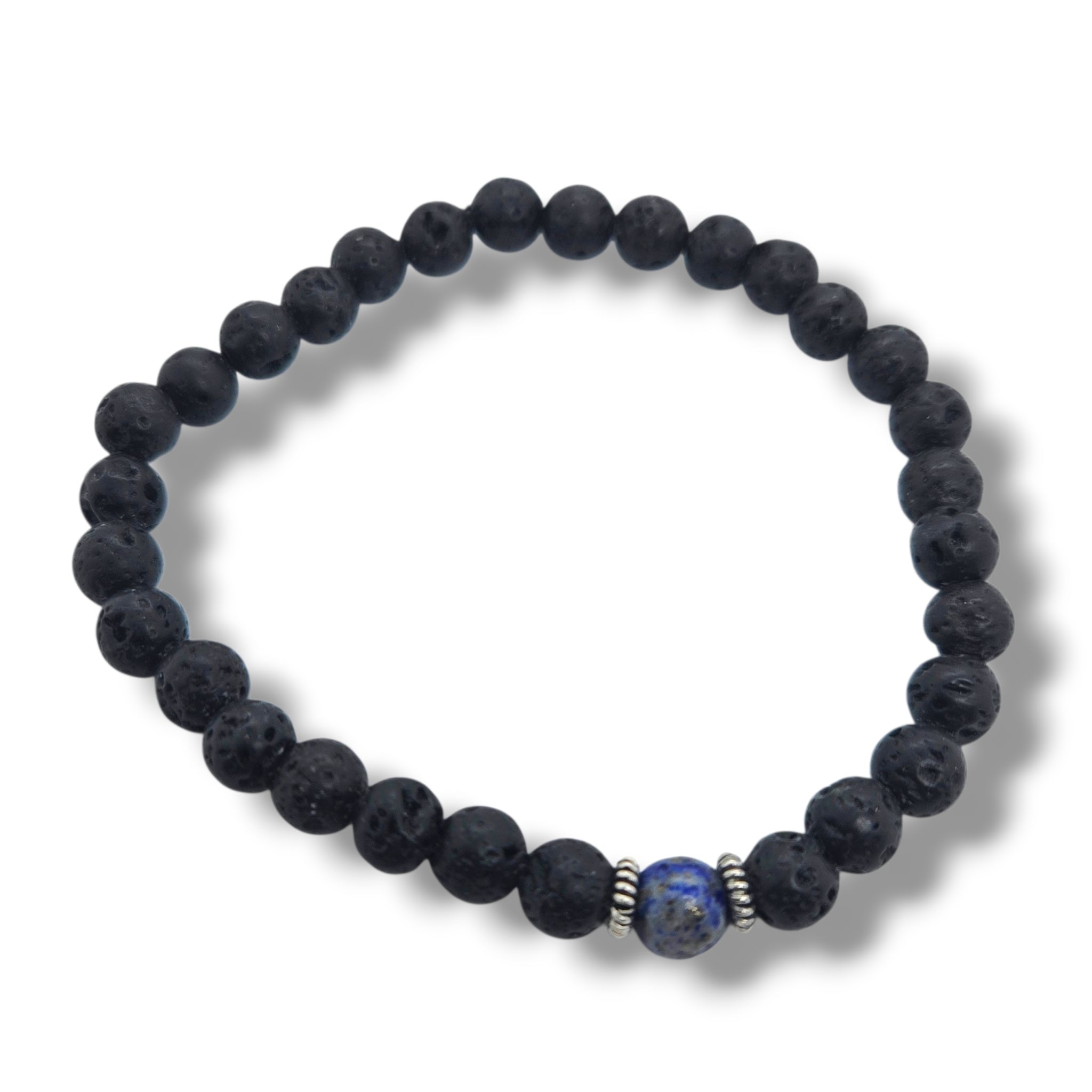 Lapis and Lava Bead Stretch Bracelet